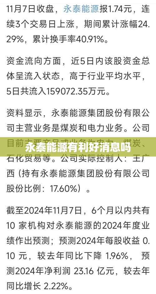 【永泰能源有利好消息吗,永泰能源有潜力吗】